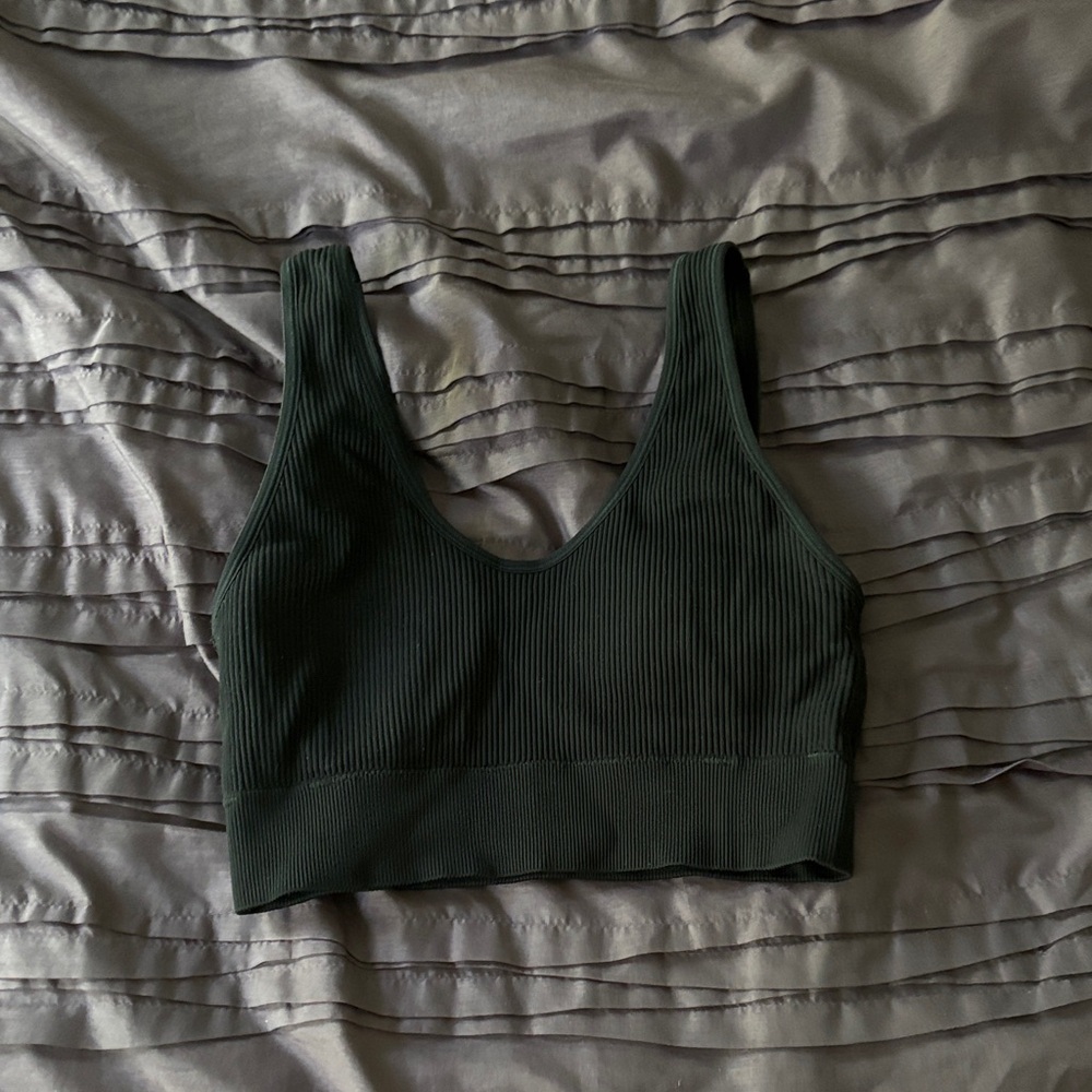 Aerie Deep Green Ribbed Sports Bra